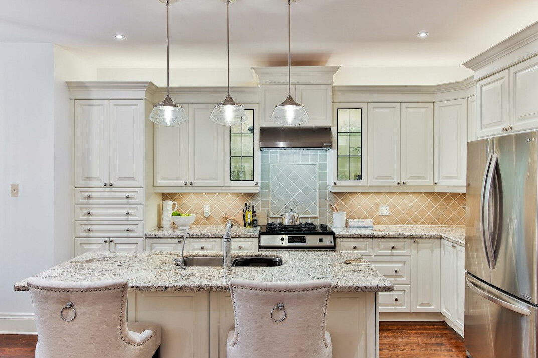 elegant kitchen with marble countertops